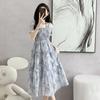 French summer new romantic lace splicing pink suspender dress women's sweet and gentle temperament long dress