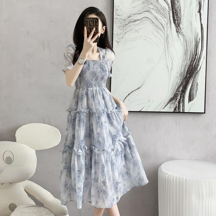 French summer new romantic lace splicing pink suspender dress women's sweet and gentle temperament long dress