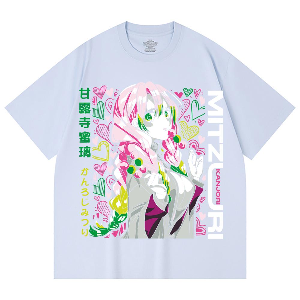 230 g/m² 100% Baumwolle Demon Slayer V102 Mitsuri Druck Unisex Schweres Baumwoll-T-Shirt