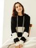 Women's Color Block Cashmere Hooded Pullover - Loose Casual Knitwear Top