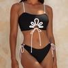 Women Detachable Shoulder Strap Beauty Tube Top Bikini Swimsuit 2026 New Contrasting Color Split Style