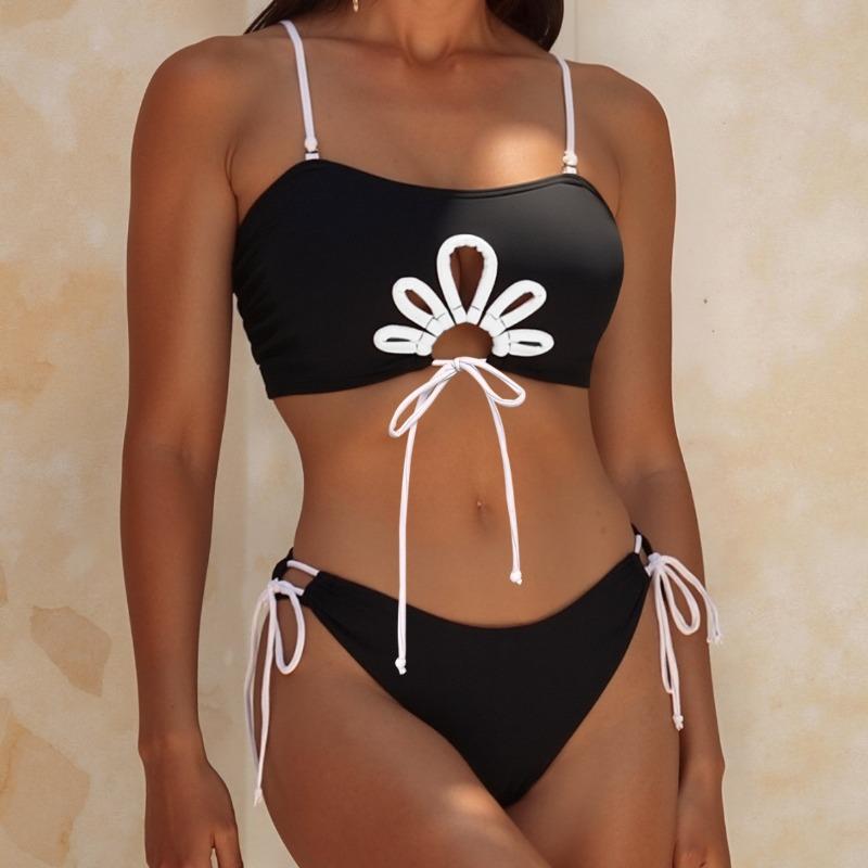 Women Detachable Shoulder Strap Beauty Tube Top Bikini Swimsuit 2026 New Contrasting Color Split Style