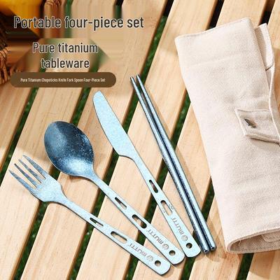 Ice Flower Titanium 4-Piece Outdoor Tableware Set: Fork, Spoon, Knife, Chopsticks for Portable Camping