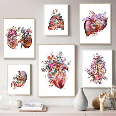 Moderne Decoratie Canvas Schilderij Anatomie Medisch Bloemen Organen Hart Long Poster En Prints Muurfoto's Voor Dokterspraktijk