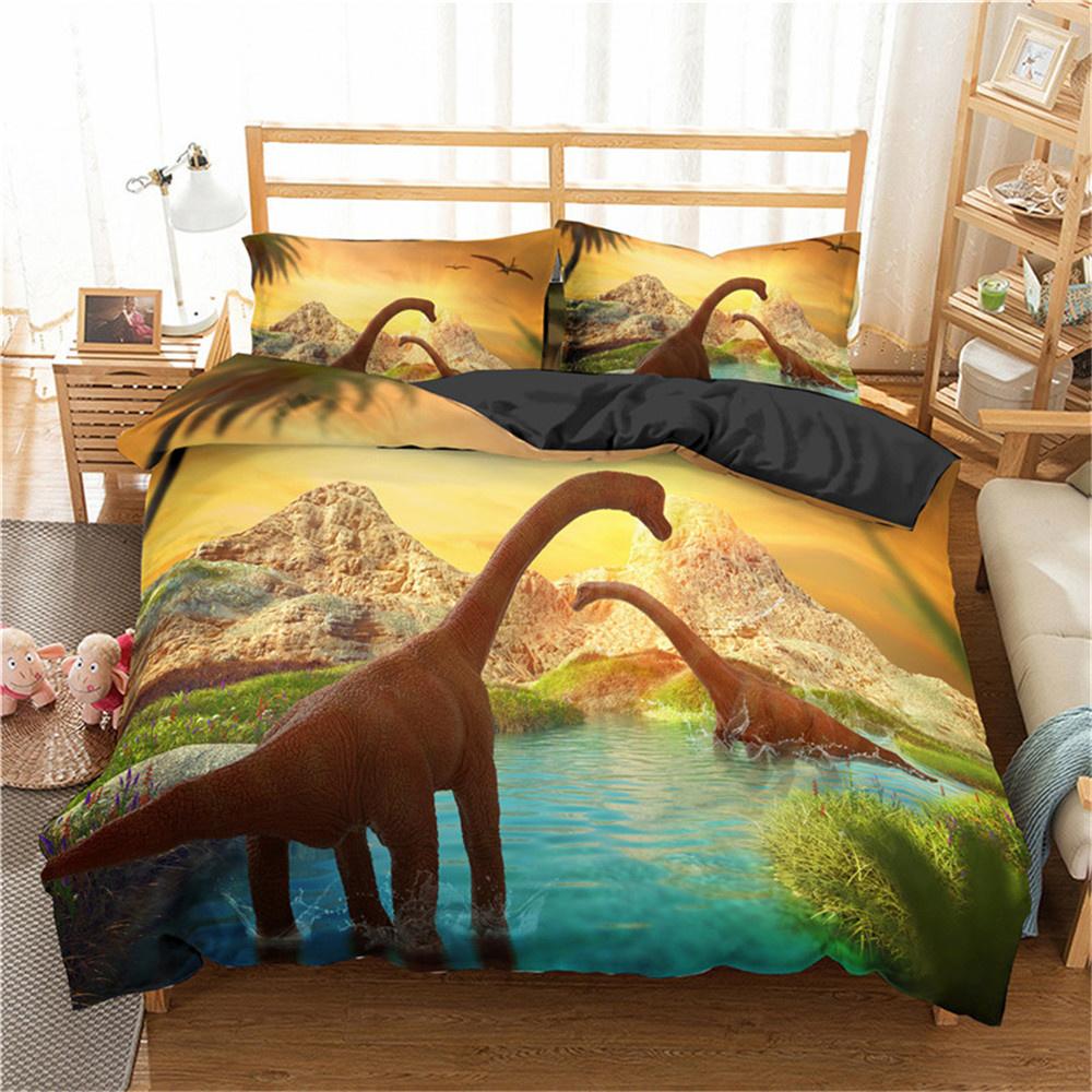 3D Animal Bedding Set Dinosaur Bed Duvet Cover Pillowcase Comfortable Microfiber Single Queen Double Bedclothes with Full Size