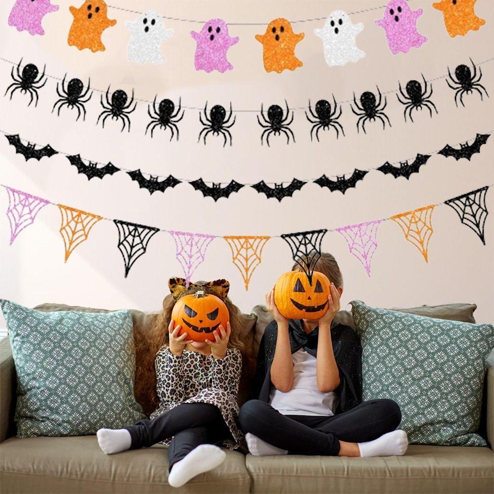Hanging Halloween Bat Banners Black Spider Ghost Bat Halloween Party Banner  Bar Decoration
