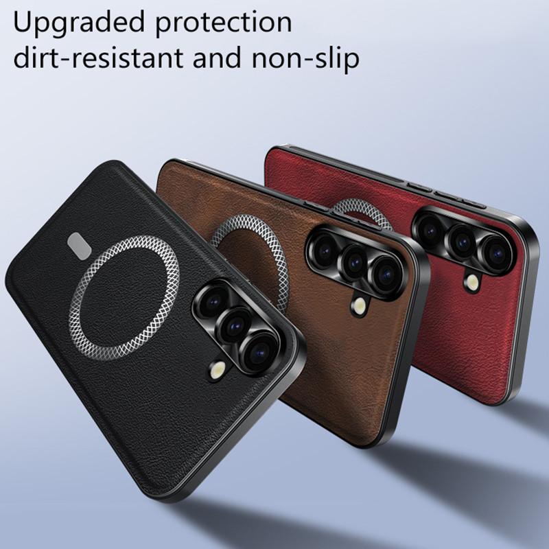 Retro Leather Magnetic Phone Cases For Samsung Galaxy S25 Ultra S22 S23FE S24 Plus Metal Camera Protection Shockproof Hard Cover
