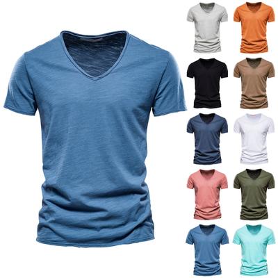 Oblíbené pánské tričko New Color Slub Cotton s výstřihem do V a krátkým rukávem Bavlna