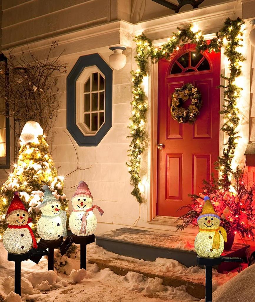 Set of Waterproof Snowman Solar Lights for Christmas Garden and Ornaments with Automatic Ideal for Outdoor and Creates a Stylish and Atmospheric