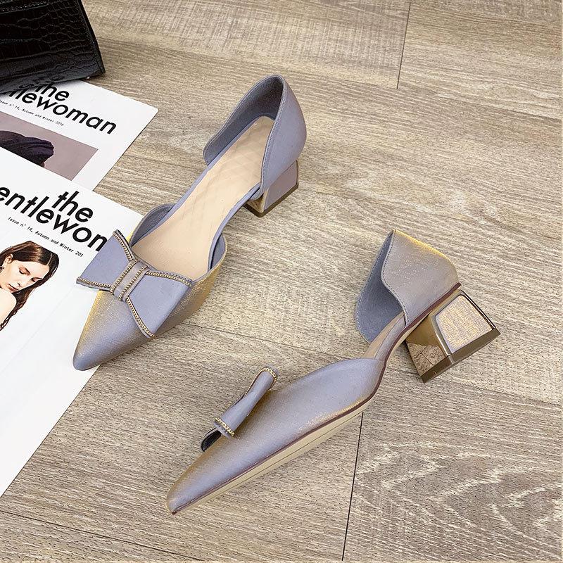New women's shoes pointed high heels medium heel thick heel fashion bag head hollow sandals women