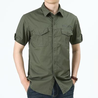 Summer Shirts for Men Middle-aged Short-sleeved Shirts Men's Double Pocket Pocket Quality Workwear Casual Tops Comfortable and Durable Men's Tops