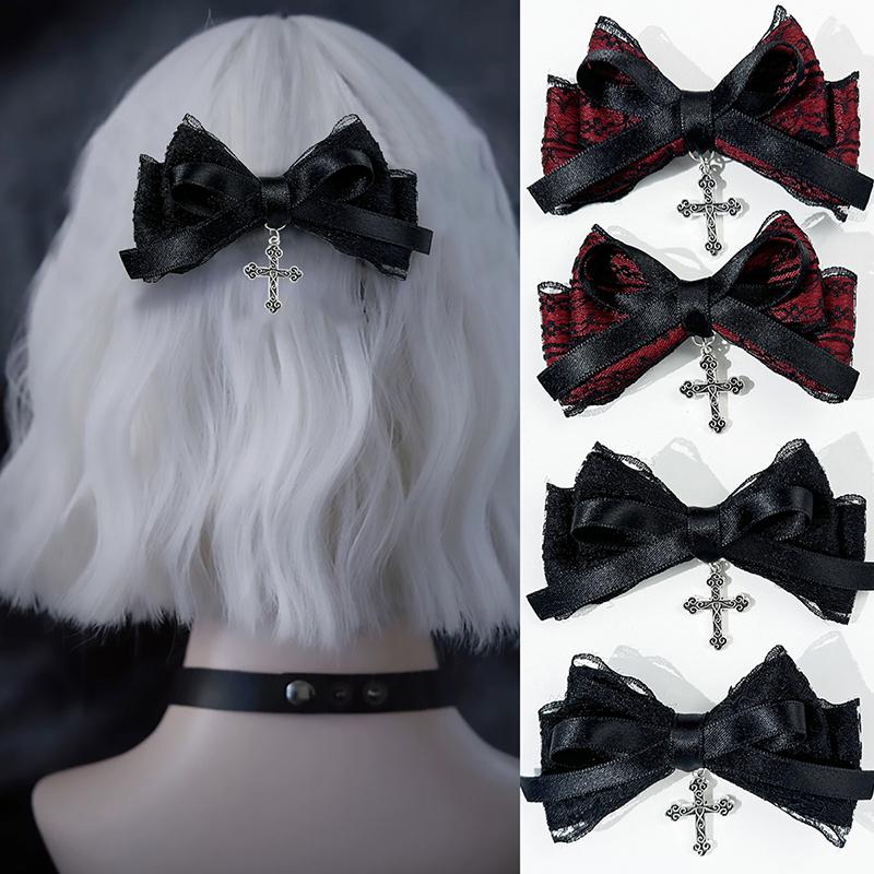 1/2Pcs Gothic Hair Clip Exquisite Hair Accessories For Women Girls Personalized Sweet Cool Cross Bow Hair Clip Gifts
