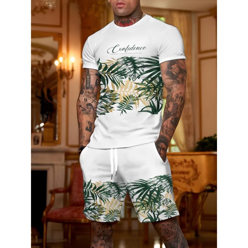 

2 pieces of men s beach outdoor shorts, quick-dry, wrinkle-resistant, thin, with premium palm leaf print, summer hot-selling S
