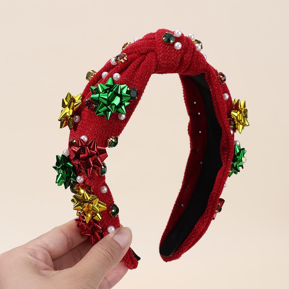 Neujahrsknoten Breites Stirnband Weihnachtsflocke Samt Strasssteine Perlen Haarreif Für Damen Mädchen Weihnachten Kopfschmuck Zubehör
