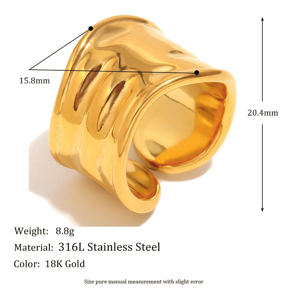 

MamacitaSlay Classic 316L Stainless Steel Wave Pattern Wide Edge Open Ring 18K Gold Plated Waterproof Jewelry Women s Charm Ring resizable білий