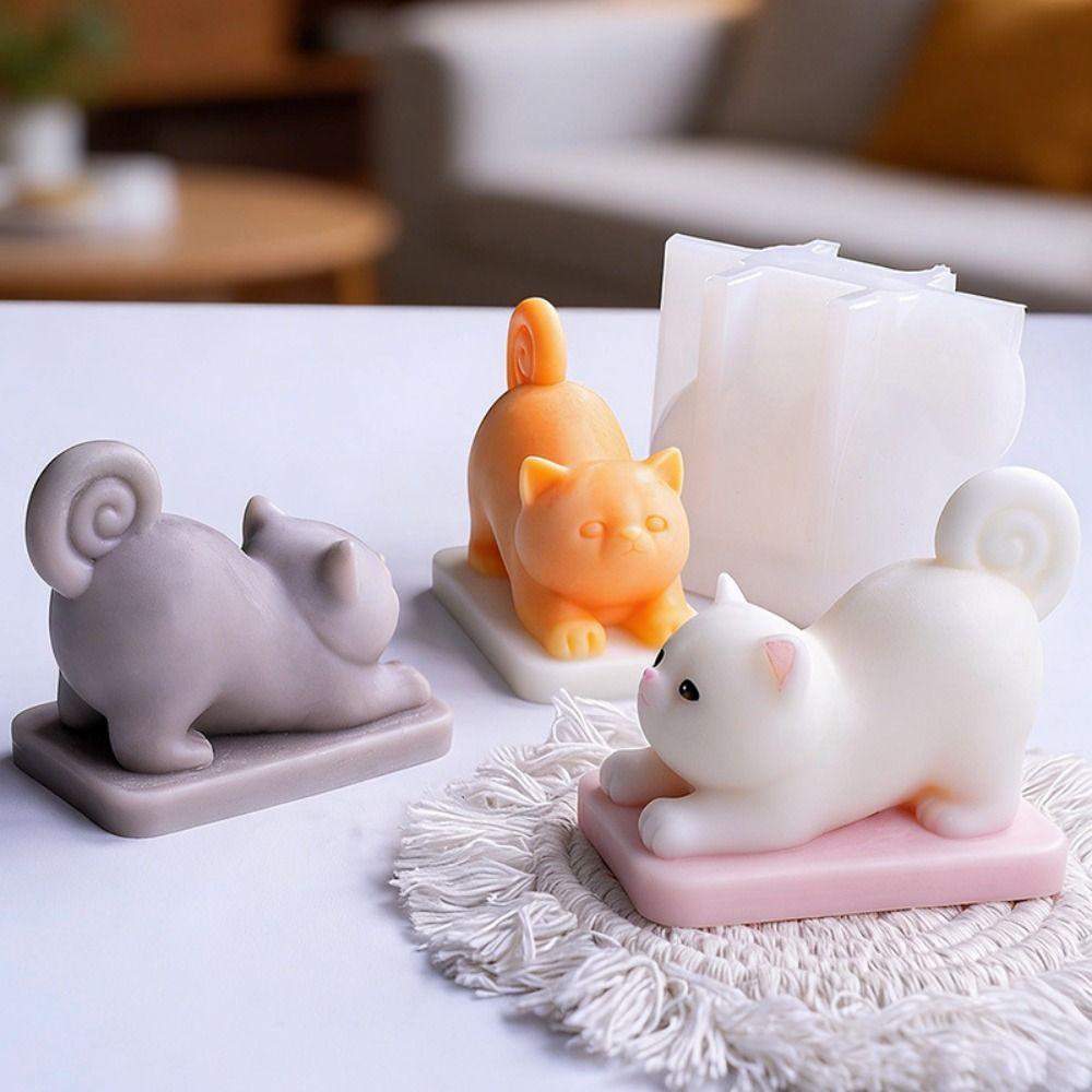 Silicone Material Cat Candle Mold 3D Design Stretching Cat Silicone Candle Mold Handmade Craft Cute Animal Shape DIY Candle Mold