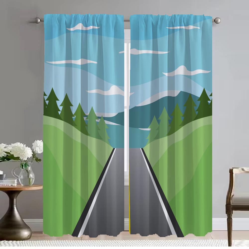 City Road Cartoon Anti-mosquito Curtains for Camera Window Curtain for Room 2 Panel Home Interior Curtains Halloween Decoration
