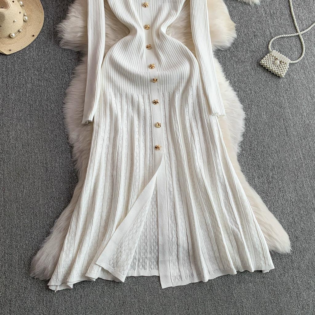 Autumn Winter Women Brand Designer Runway Party Dresses Full Sleeve Knitted Sweater Long Midi Pullover Fishtail Dress