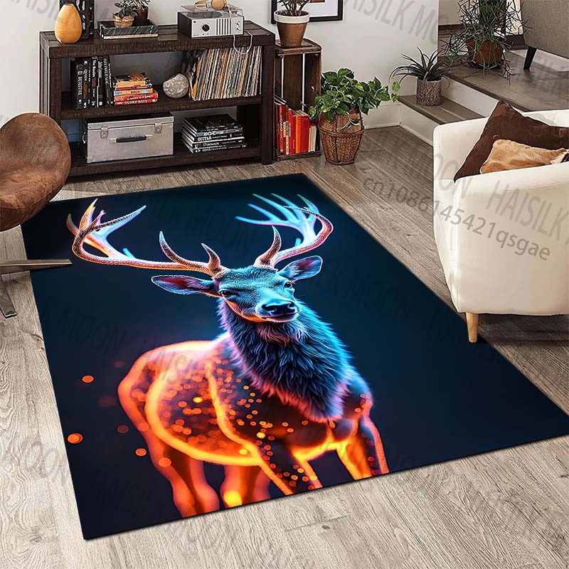 New Product Neon Glowing Deer Carpet for Living Room Bedroom Bedside Floor Mat Cloakroom Children Play Mat Area Rug Large Size