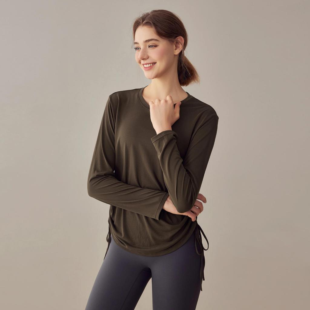 Women’s Slimming Long-Sleeve Yoga Suit - Loose Drawstring Casual Sports Top for Autumn and Winter Fitness, Pilates, and Training