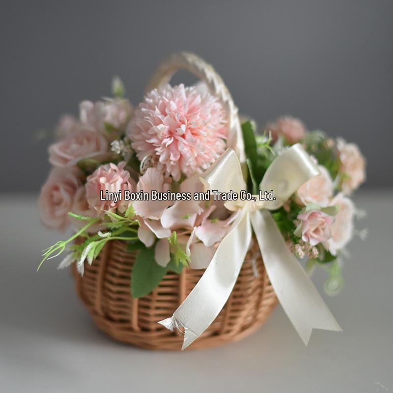 Handmade Bamboo Rattan Flower Basket - Willow Woven for Fresh/Dry Arrangements, Flower Girl Souvenir, or Storage.
