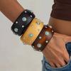 SHIXIN Vintage Irregular Hyperbole Wooden Cuff Bangles Women Punk Round Geometric Wide Inlaid Turquoise Bracelets Chunky Jewelry