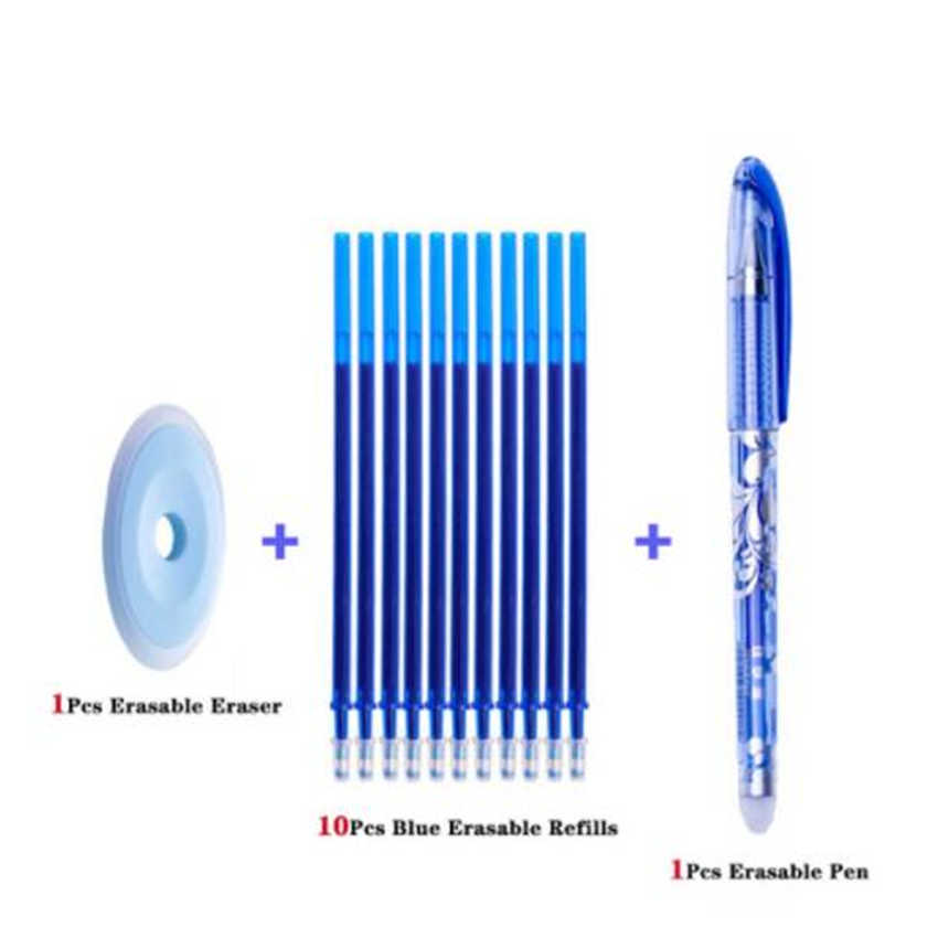 

12/55 шт./компл. стираемые стержни для ручек 0,5 мм с моющейся ручкой, канцелярские принадлежности для офиса и школы 12PCS blue set
