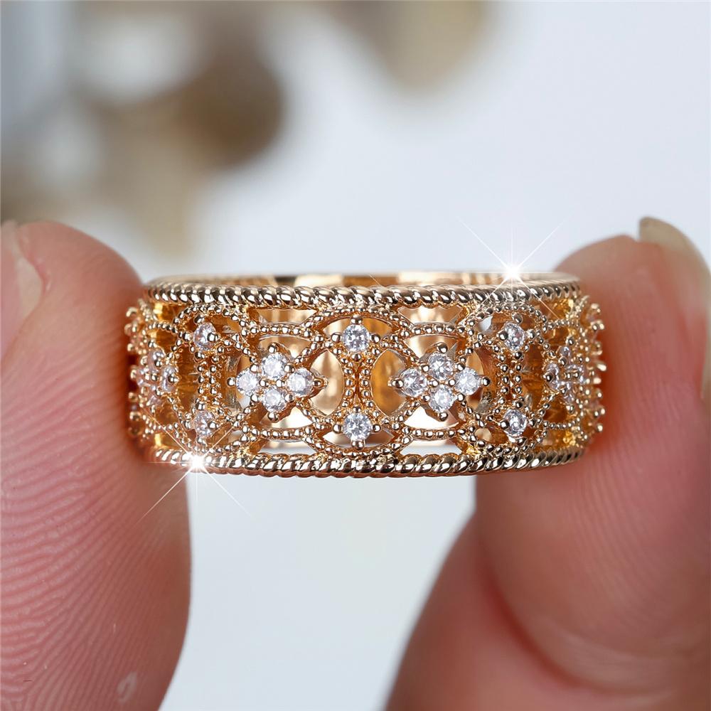 Charm Female White Zircon Stone Engagement Ring Gold Color Wedding Bands Jewelry For Women Party Gifts