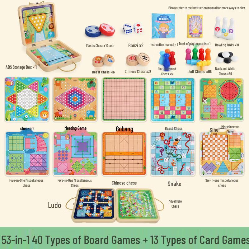 Brangdy 53-in-1 Wooden Educational Board Game Set