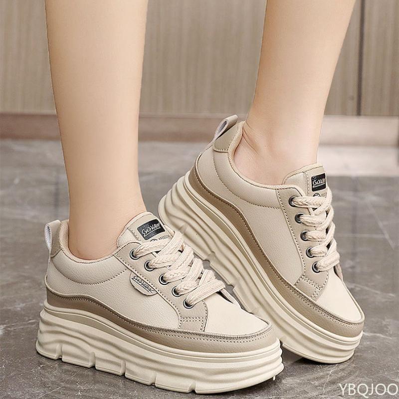 New Autumn High Rise Thick Sole Color Blocked Women's Shoes Fashionable Wear-resistant Versatile Breathable Board Shoes