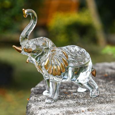 H&D Feng Shui 4,5"(H) Křišťálová socha thajského slona s chobotem Bohatství Figurka pro štěstí Dekor do domácí kanceláře Kolaudační dárek