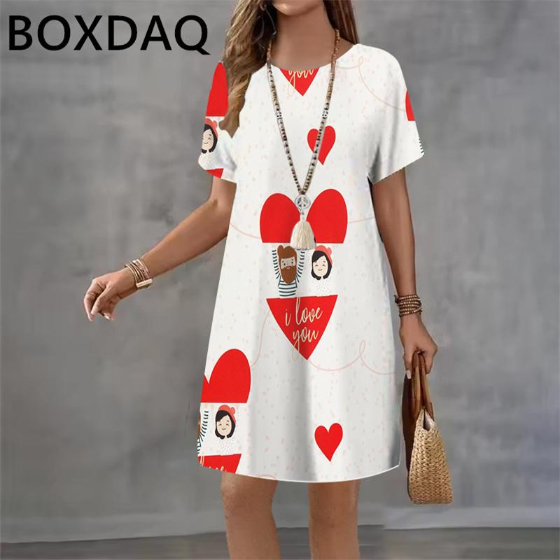 Fashion Love Print Versatile Dress Casual Round Neck Comfortable Dresses