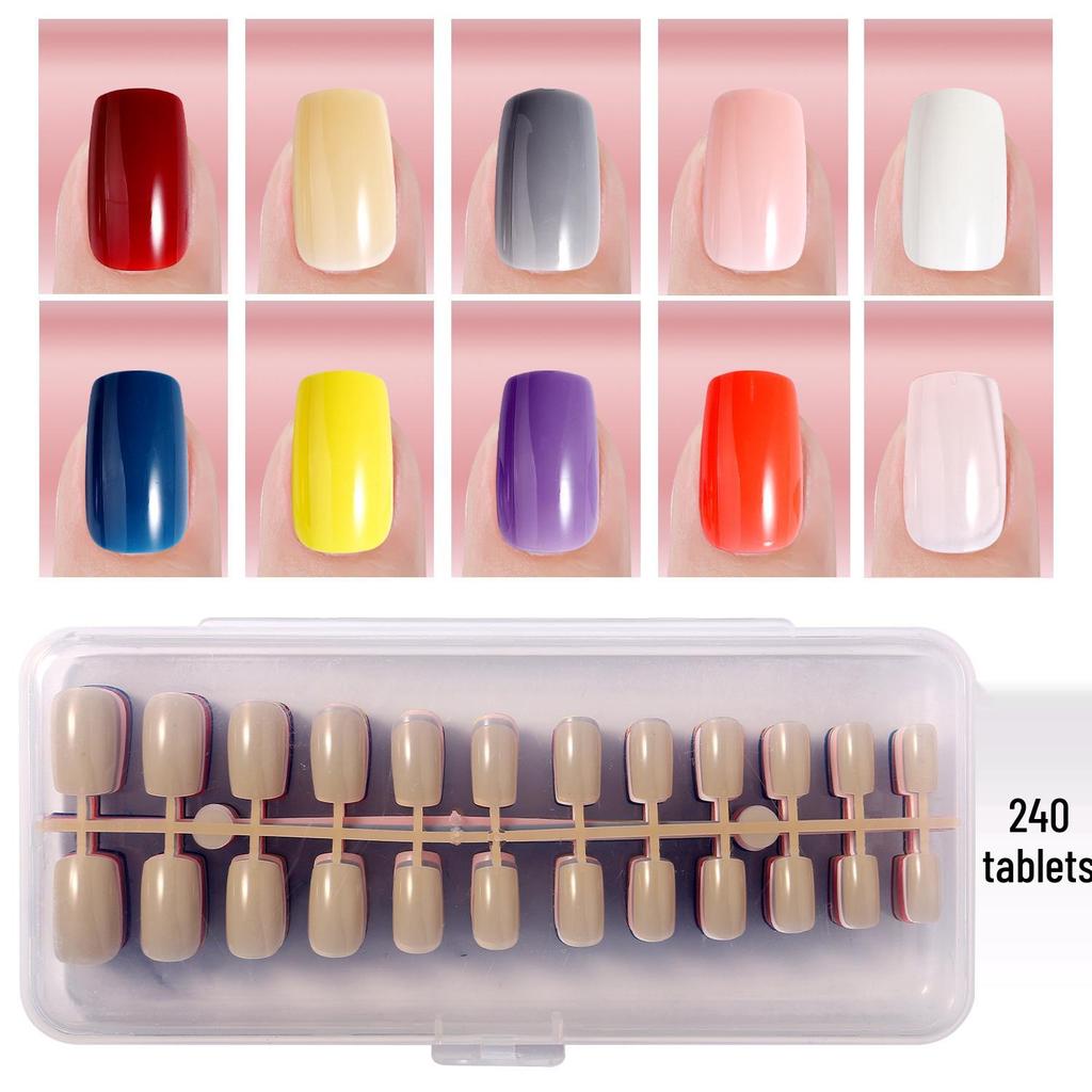 Colored Glitter Nail Art Tips - 240-Piece Set with Various Styles and Multiple Colors, Boxed Fake Fingernail Stickers