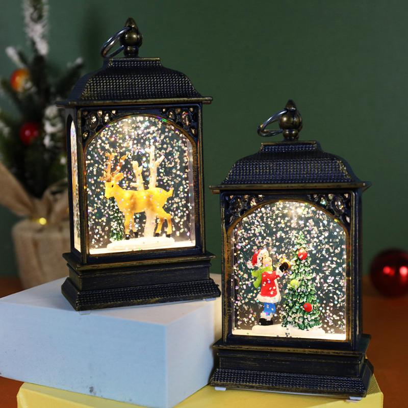 Christmas Decoration Snow Globe Lantern Santa Claus Elk Flattened Wind Lanterns Unique Led Lantern Christmas New Year Gifts
