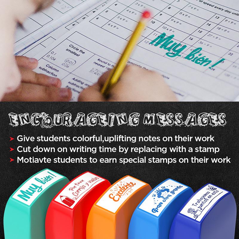 Spanish Stamps 8 Colorful  Teacher Incentive Grade Stamps Elementary School Signature Homework Prizes Teacher Gifts