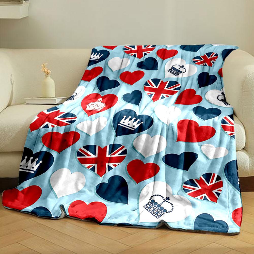 Union Jack Heart Blanket bedroom Blanket for Livingroom Couch lunch break Soft throw for Friend's festival Gift