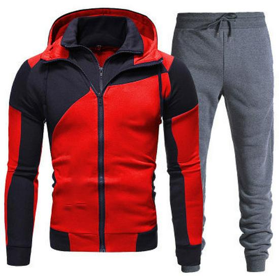 Men's Solid Color Zipper Hoodie Sweatshirt Set - Autumn/Winter Fashion Casual Two-Piece Sport Outfit 2022