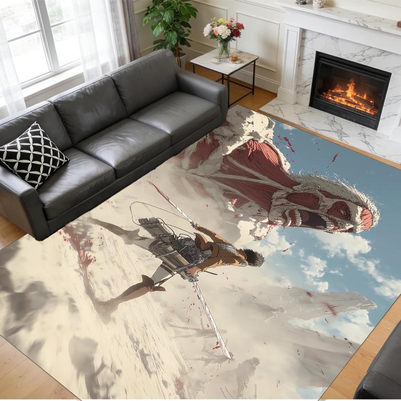 Anti‑Slip Crystal Velvet Floor Rug, Attack on Titan Design Carpet for Indoor Living Bedroom Home Decoration