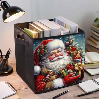 Weihnachtsmann liefert Geschenke 5D Diamantmalerei Aufbewahrungskorb Vollrunde Bohrmosaik Diamantstickerei Kreuzstich-Sets Heimdekor Heimdekor