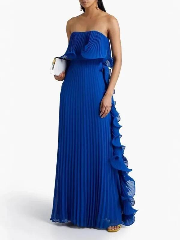 Women Summer Holiday Dress Orange Pleated Chiffon Long Formal Dresses Custom Made Ruffled Strapless Beach Party Dress U99Z