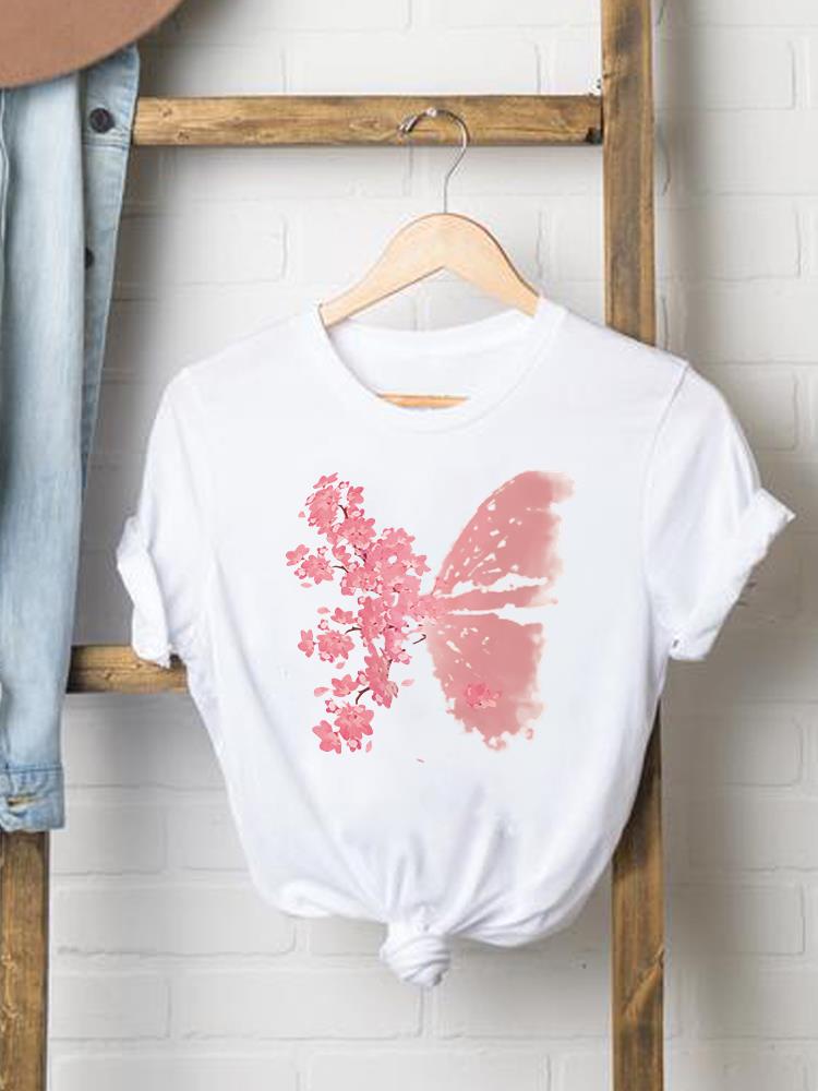 (Asiatische Größe) Damen Print Damenbekleidung Kurzarm T-Shirt Blume floral Trend 90er Mode Tee Top Damen Grafik T-Shirts