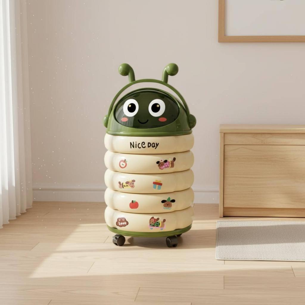 Trash Can Space-Saving Wheeled Bin Feline Decor