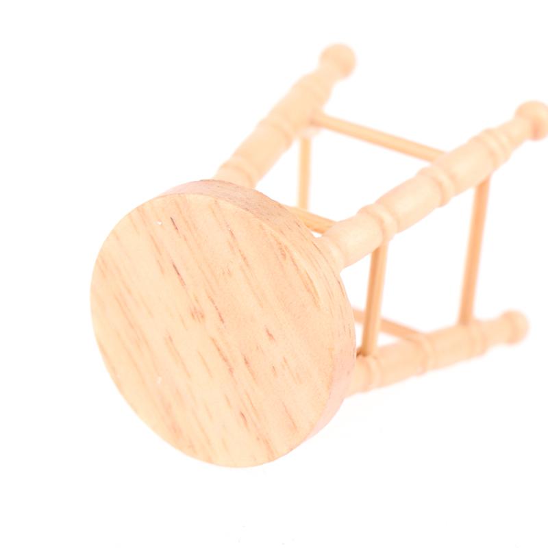 Dollhouse Wooden Round Bar High Stool Simulation Mini Ornaments Children Toy