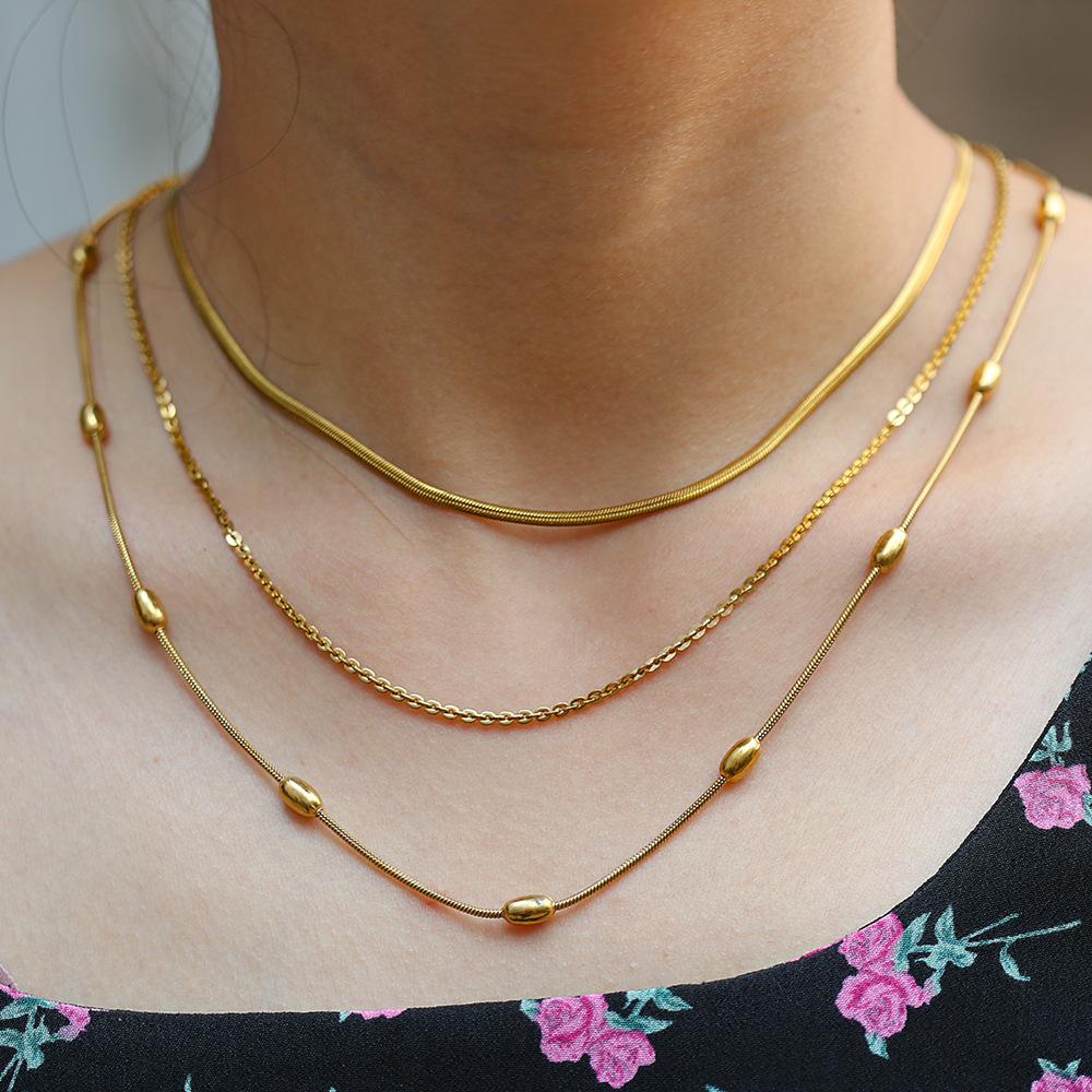 

Трехслойная цепочка из змеиной кости, новое многослойное ожерелье из змеиной кости, женская мода, универсальный темперамент золотой