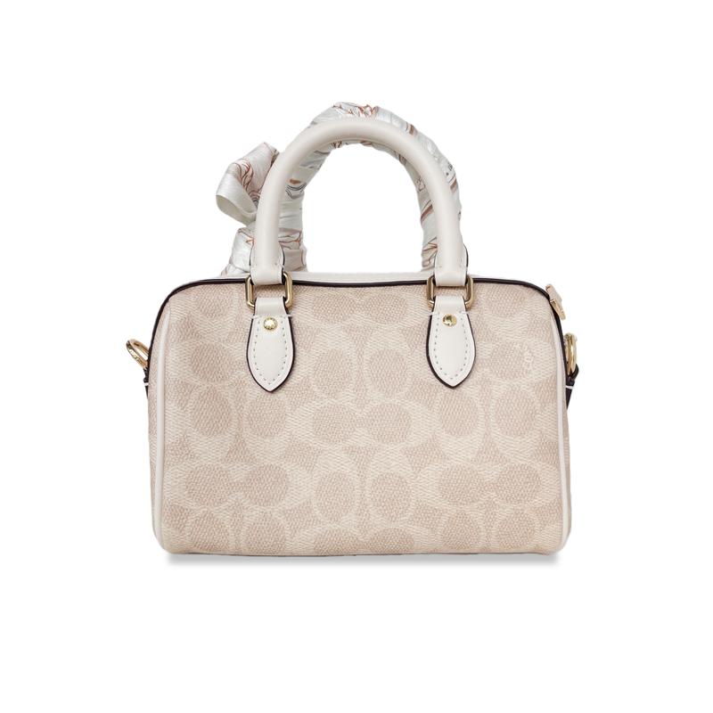 Coach Handbag [Customized Bag] Rowan 18 Pearl Shimmer, Hand-painted In English Pearl Crushed Light (Vanilla White) Basic Package (Bag + Dust Bag)