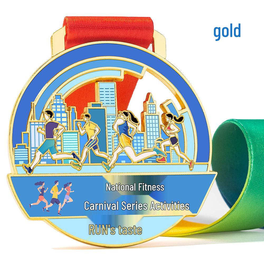 Youth Marathon Champion Commemorative Medal Hanger for Student Sports Competitions золотой