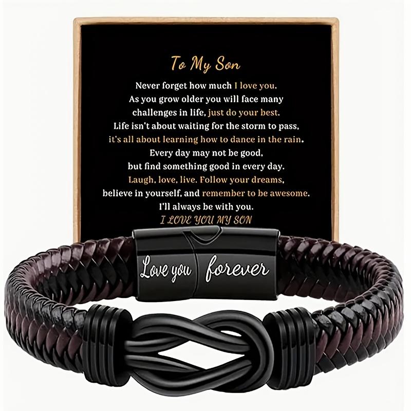 Creative for Son Perfect Gift Stainless Steel r Bracelet Leather Infinity Charm Multi-Laye 2pcs(Bracelet+Card) Elegant