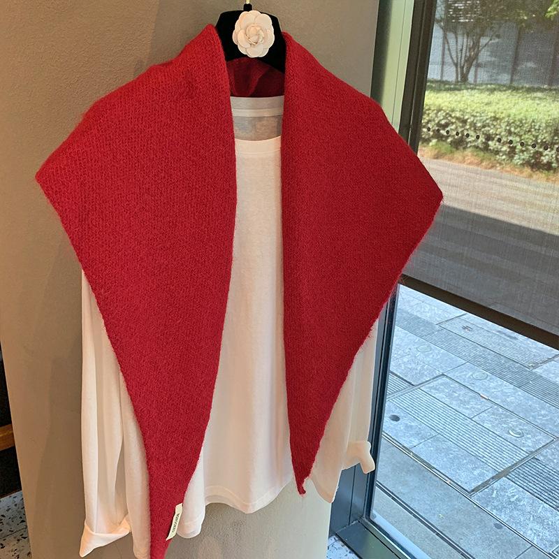 Solid Color Triangular Scarf, Brushed Shawl, Oversized Outer Layer, Autumn and Winter Korean Warm Triangular Scarf, Knitted Scarf