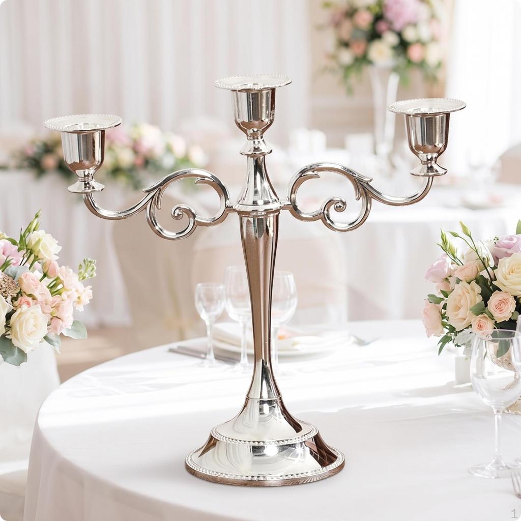 3Arm Candelabra Tabletop with 3 Arms Scrollwork Triple Candle Holder for Event Planners,