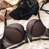 Sexy Hollow Underwear Set for Women 3/4 Cup Push Up Bra Lace Splicing Color Brassiere and Panties Ladies Intimates Lingerie